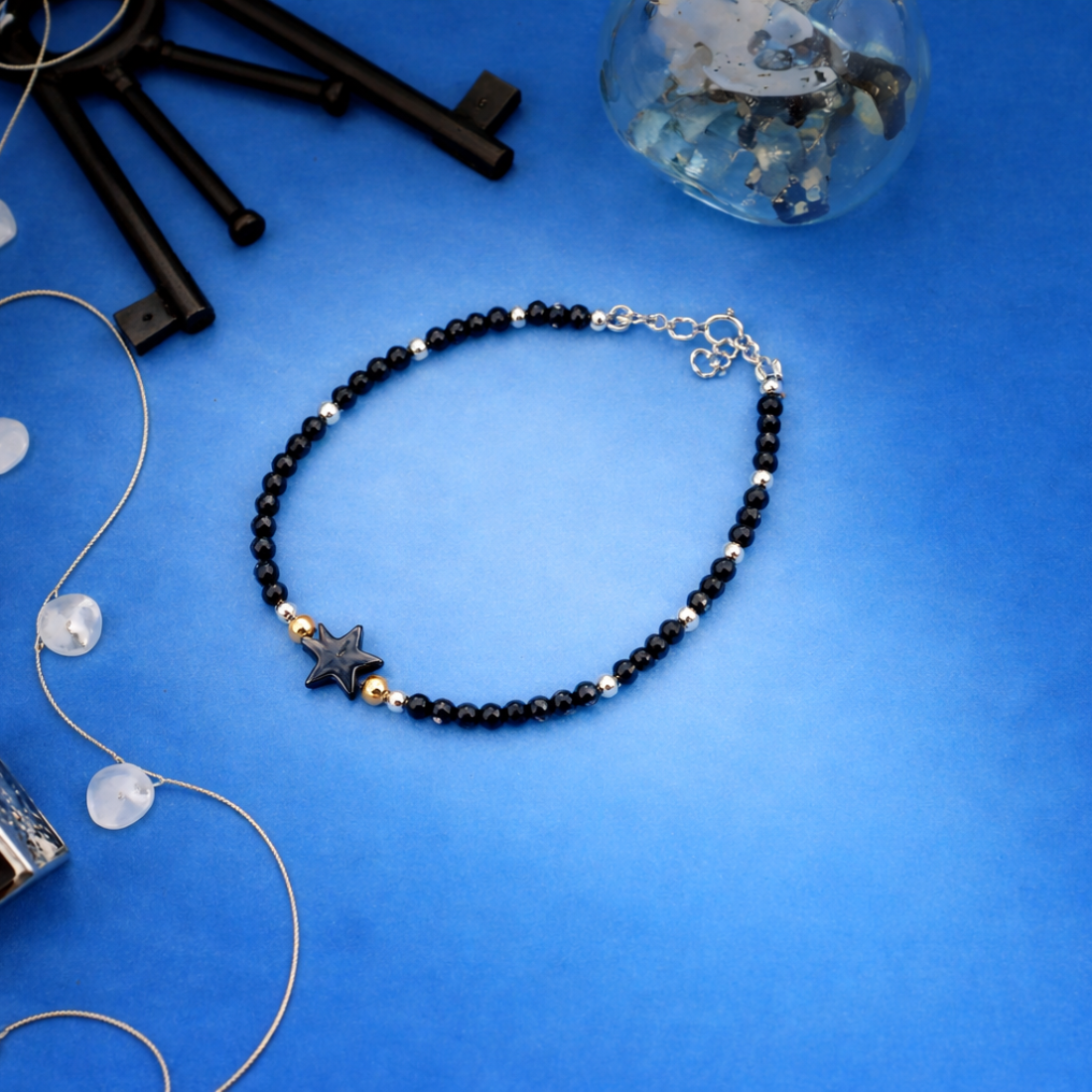 Celestial Onyx Star Charm Beaded Bracelet