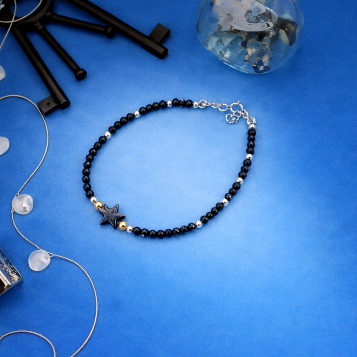 Celestial Onyx Star Charm Beaded Bracelet