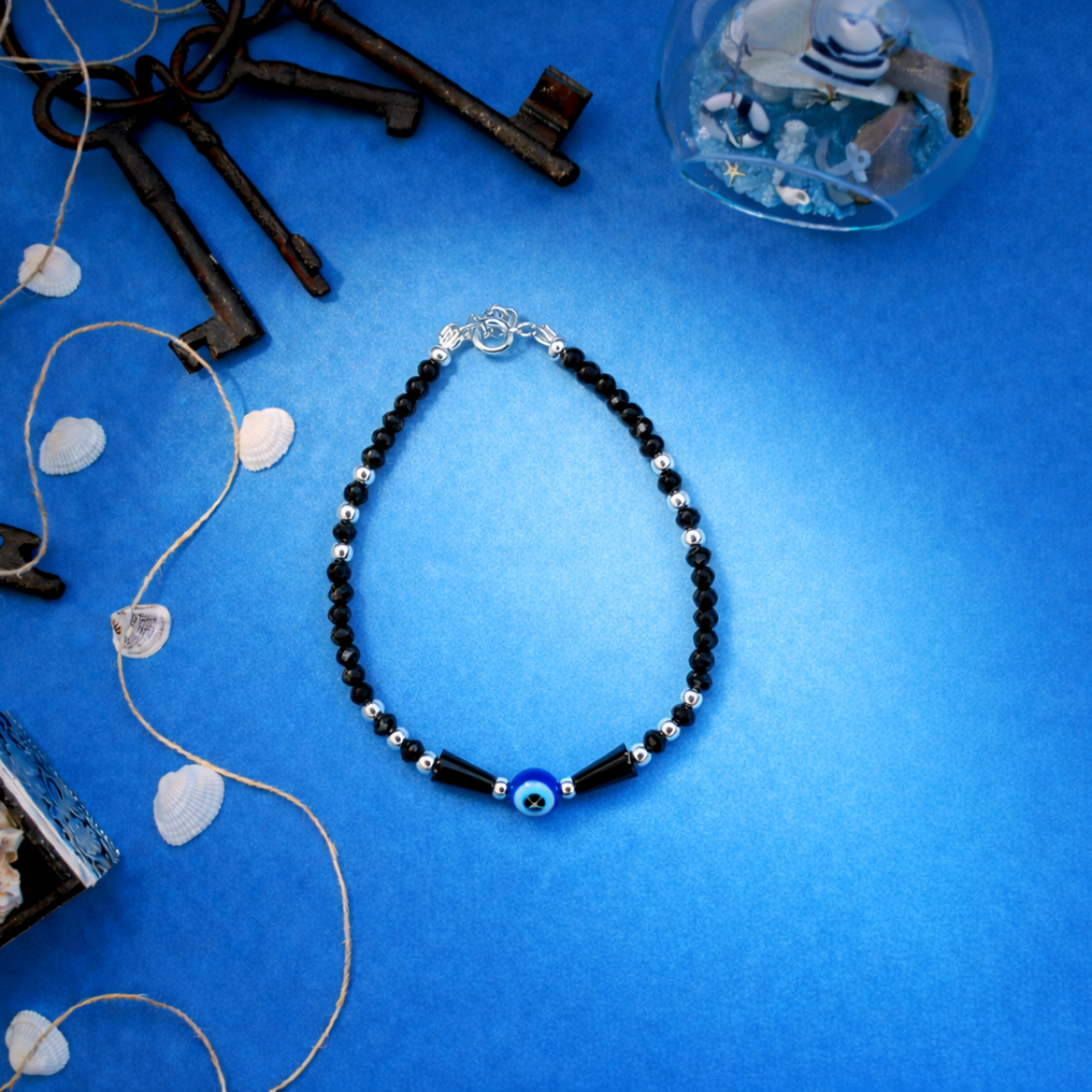 Azure Essence: Geometric Evil Eye Protection Bracelet