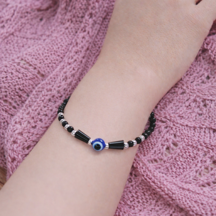 Azure Essence: Geometric Evil Eye Protection Bracelet