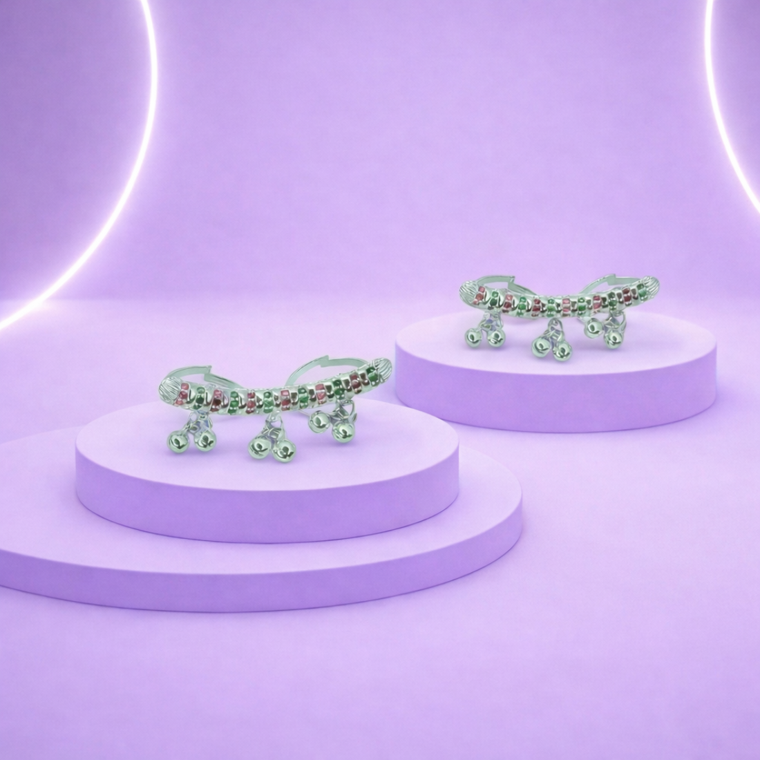 Silver Multicolor Stone Ghungroo Toe Ring