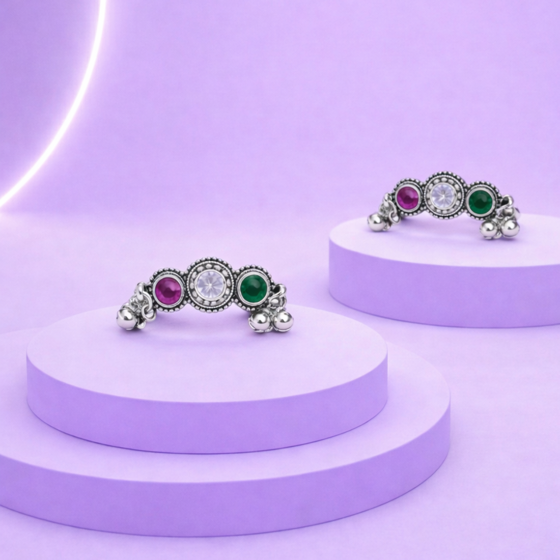 Silver Multicolor Stone Toe Rings