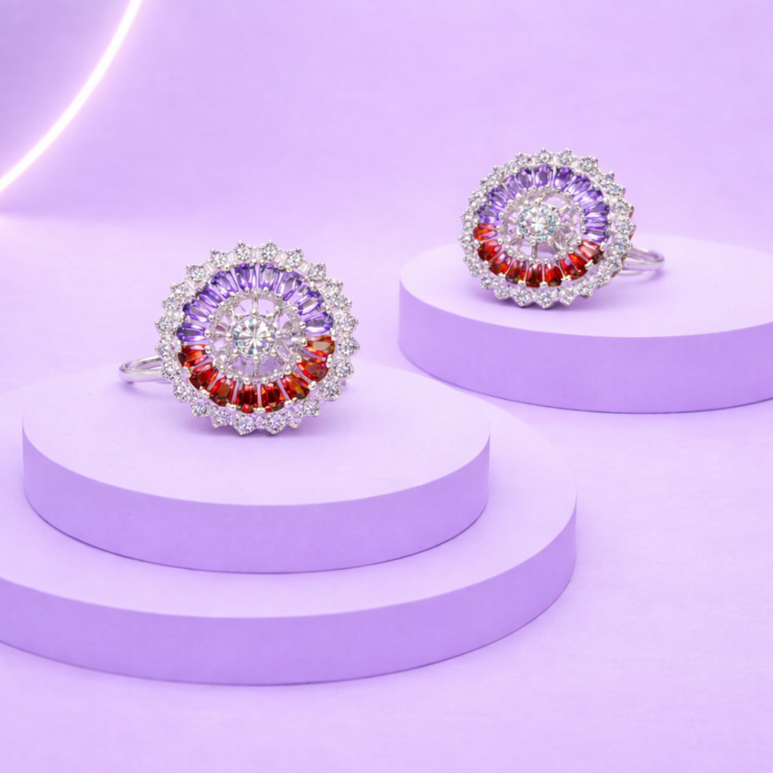 Elegant Multicolor Floral Silver Toe Ring