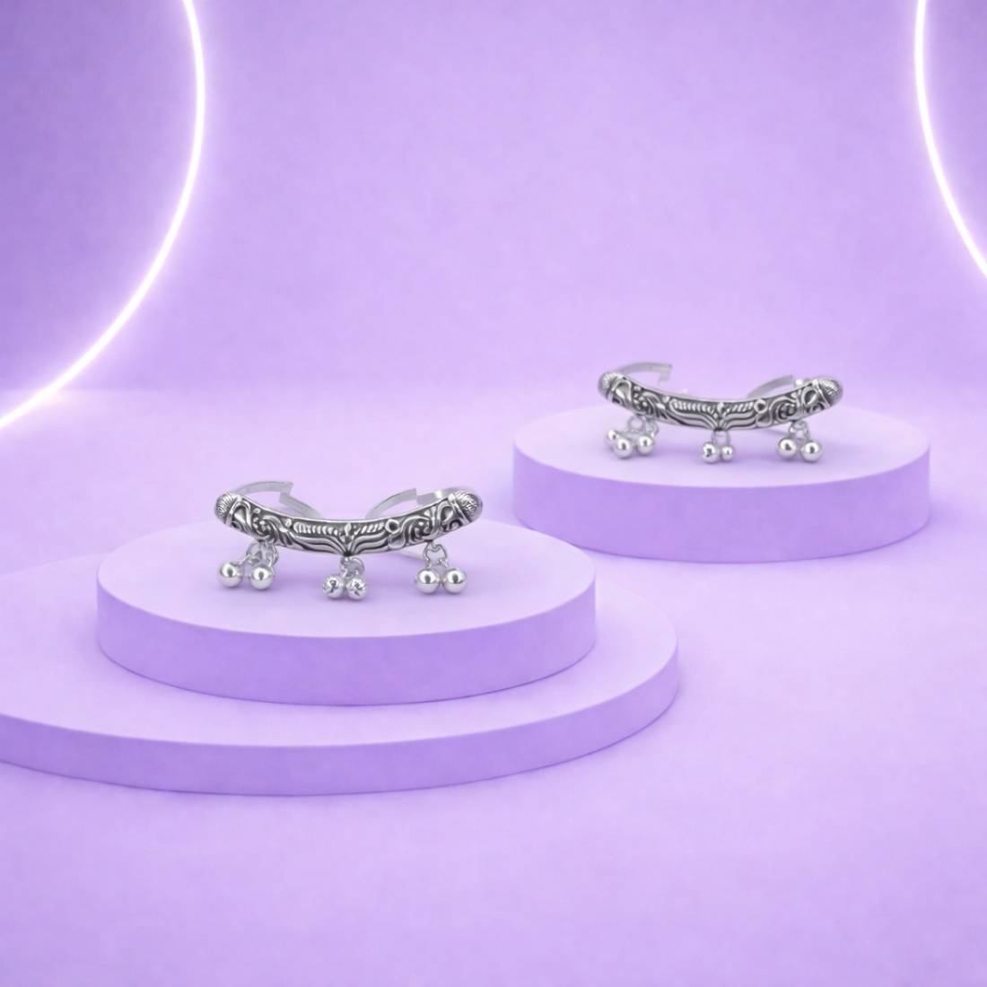 Oxidized Silver Adjustable Ghungroo Toe Rings