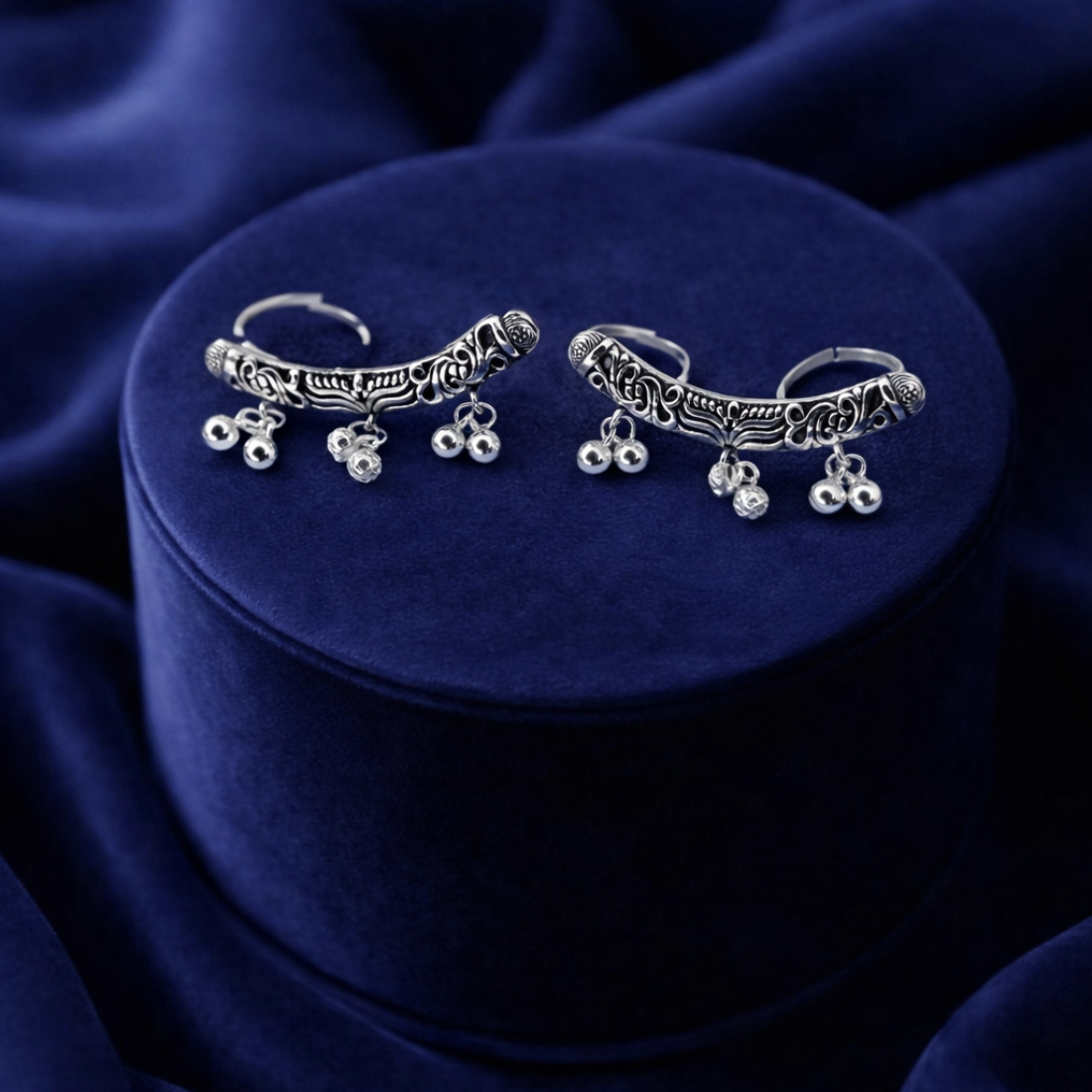 Oxidized Silver Adjustable Ghungroo Toe Rings