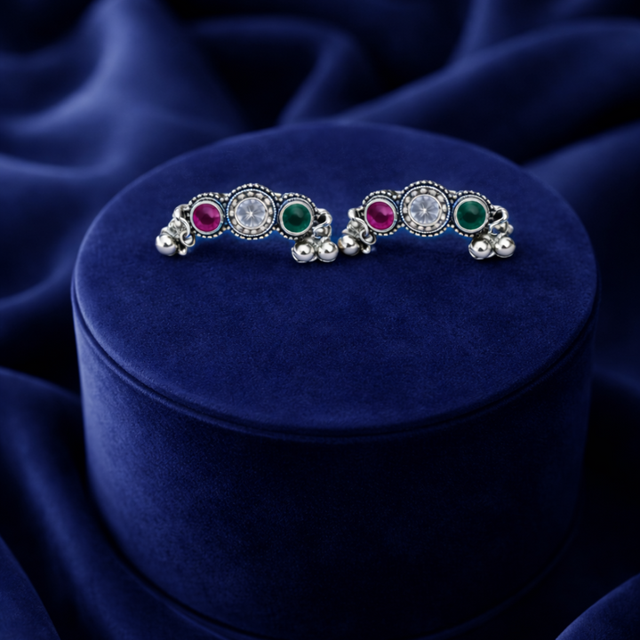 Silver Multicolor Stone Toe Rings