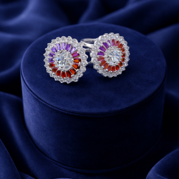 Elegant Multicolor Floral Silver Toe Ring