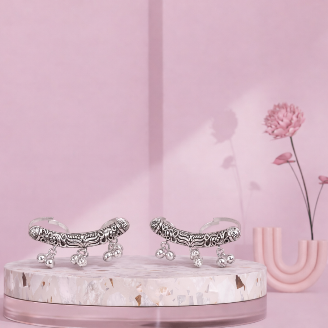 Oxidized Silver Adjustable Ghungroo Toe Rings