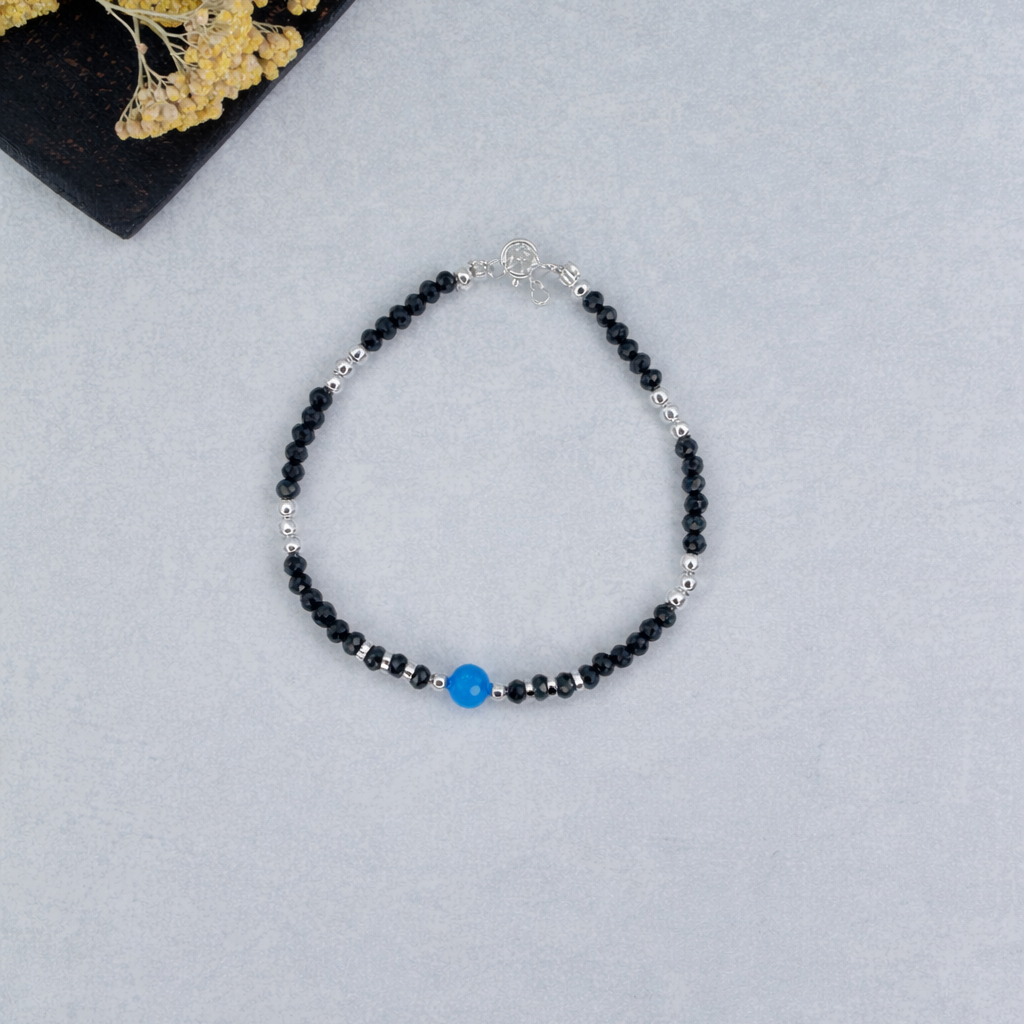 Radiant Blue Agate Black Beaded Bracelet