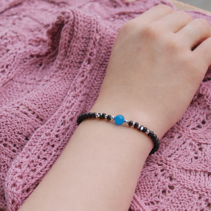 Radiant Blue Agate Black Beaded Bracelet