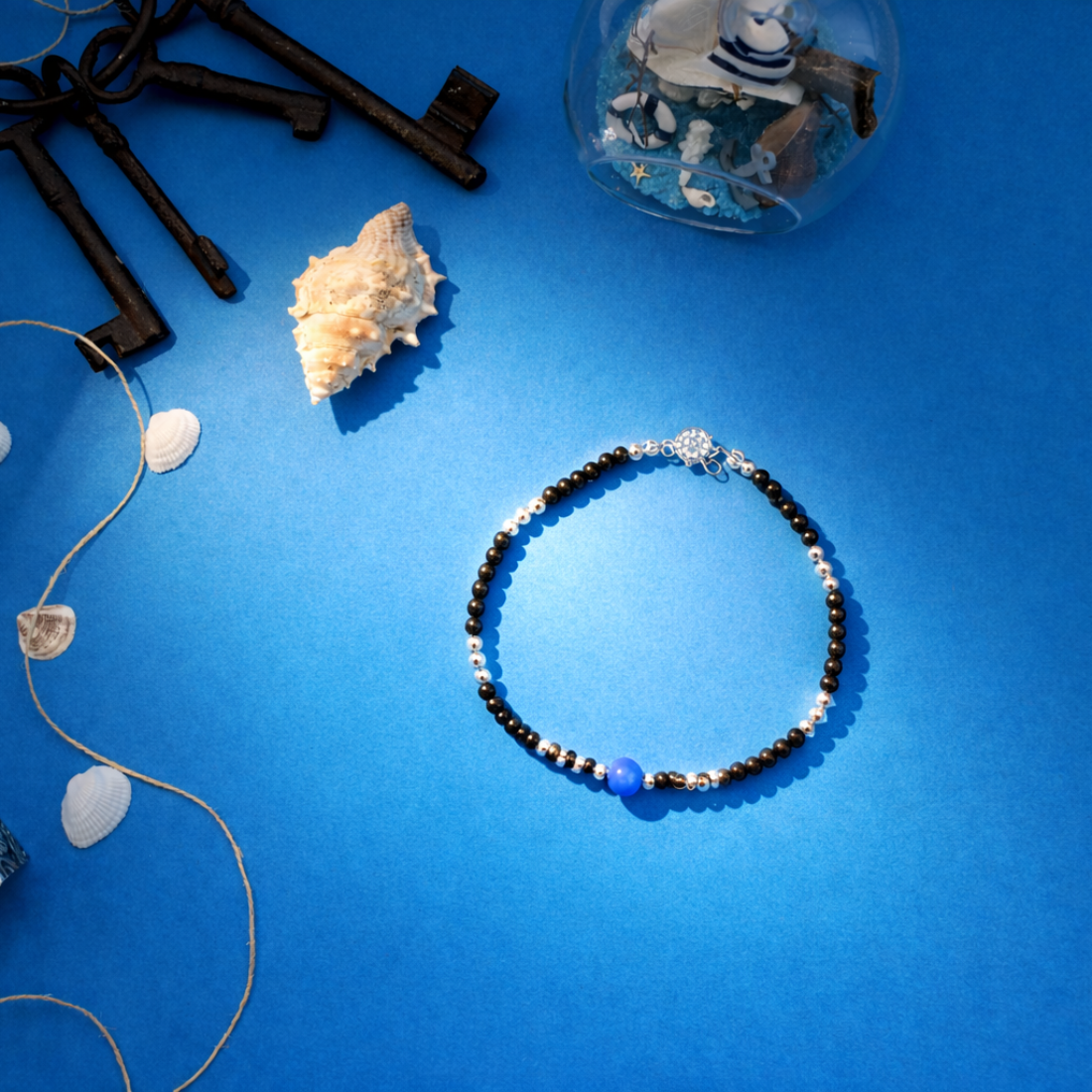 Radiant Blue Agate Black Beaded Bracelet