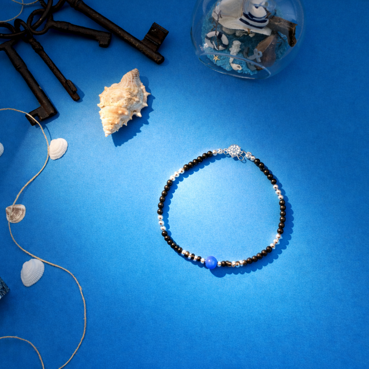 Radiant Blue Agate Black Beaded Bracelet