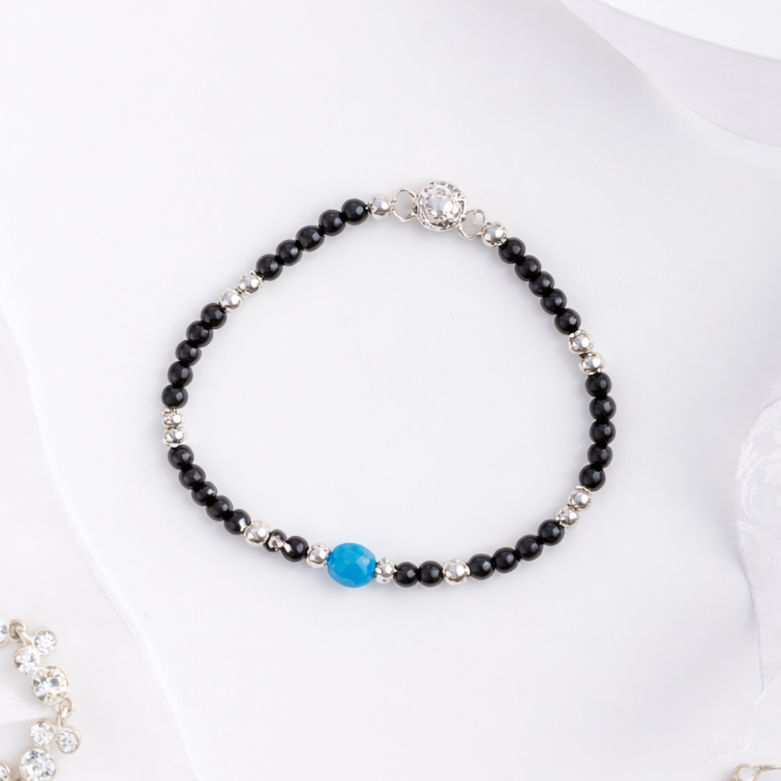 Radiant Blue Agate Black Beaded Bracelet