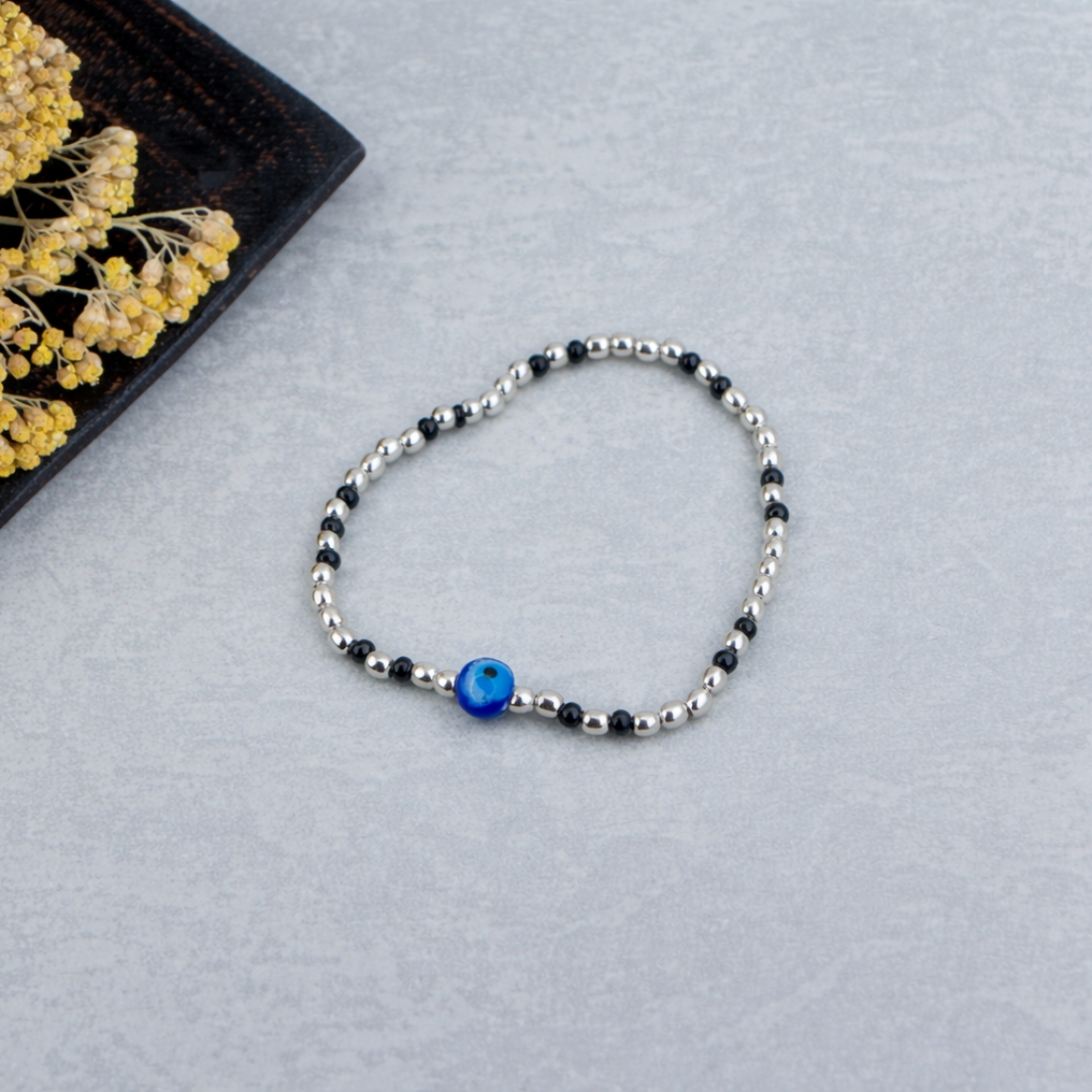 Protective Evil Eye Beaded Silver Bracelet