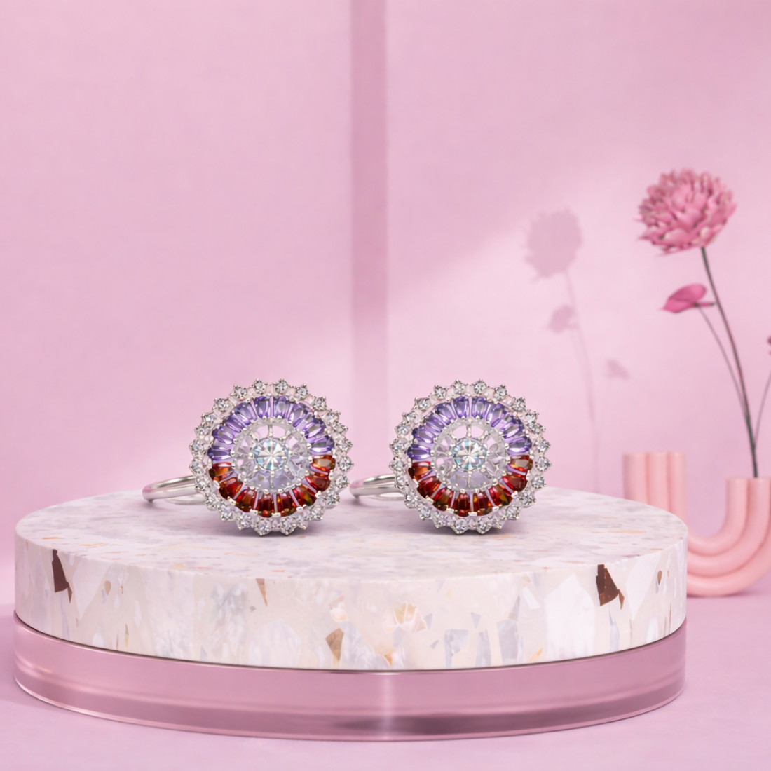 Elegant Multicolor Floral Silver Toe Ring