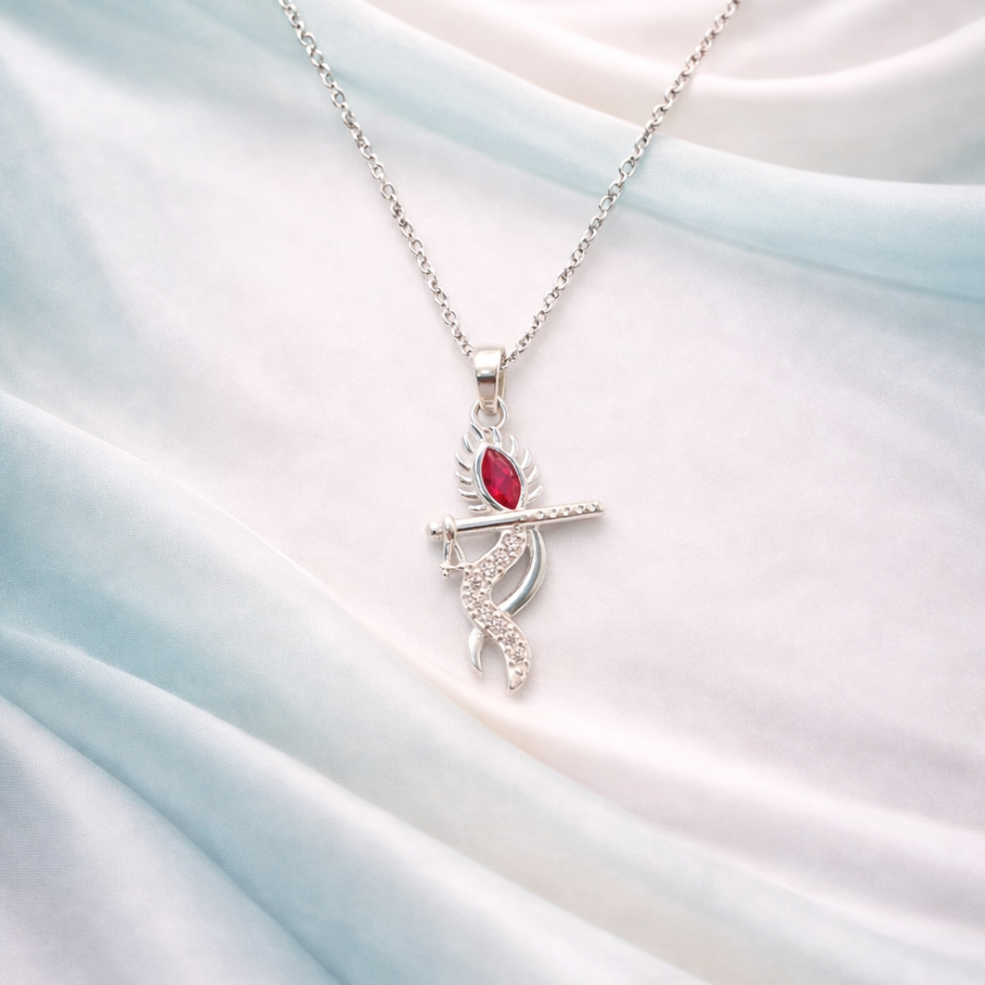 Elegant Silver Krishna Flute Feather Pendant
