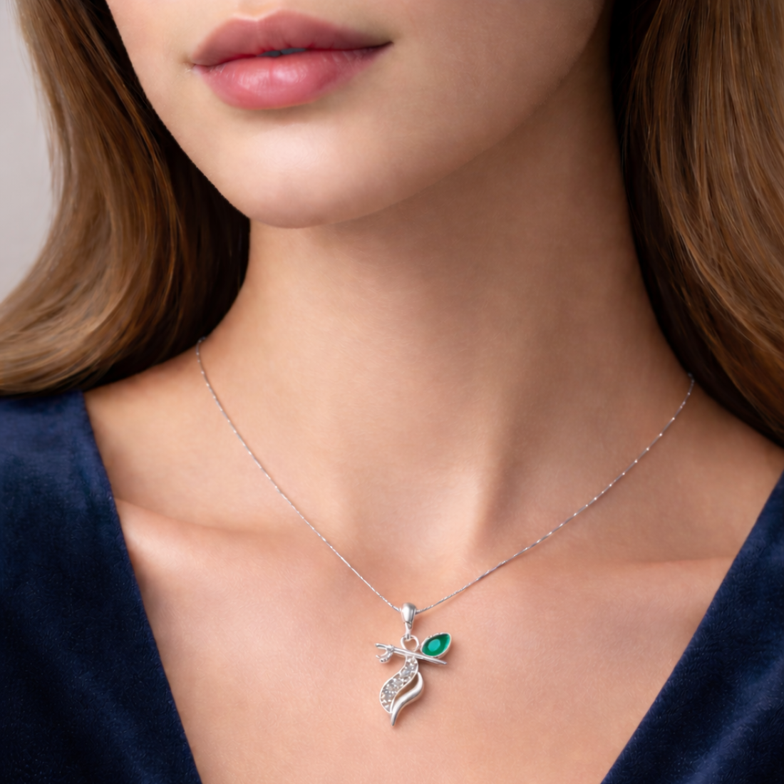 Silver Krishna Flute Peacock Feather Pendant