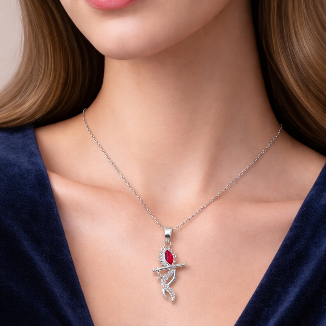 Elegant Silver Krishna Flute Feather Pendant