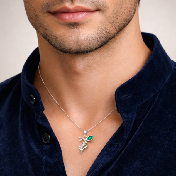 Silver Krishna Flute Peacock Feather Pendant