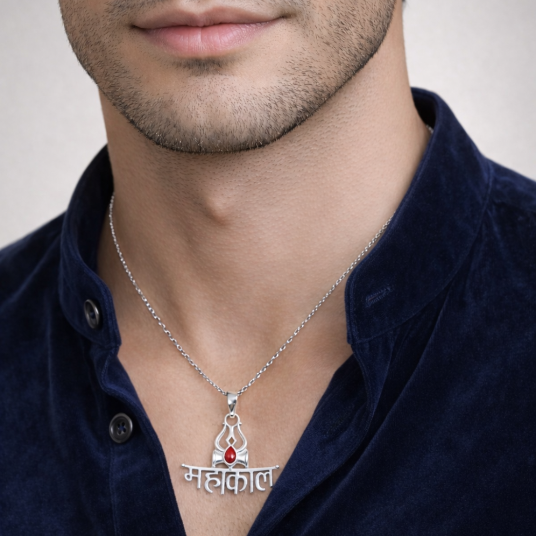 Silver Mahakal Lord Shiva Trishul Pendant