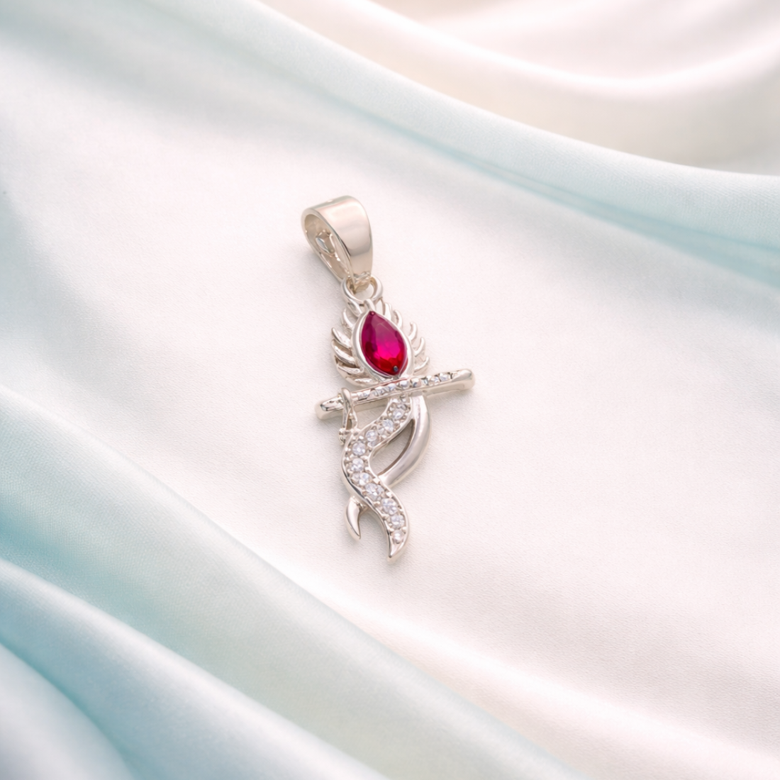 Elegant Silver Krishna Flute Feather Pendant