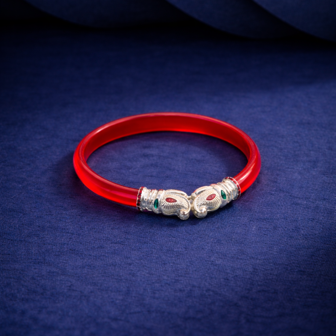 Elegant Red Acrylic Silver Elephant Bangles