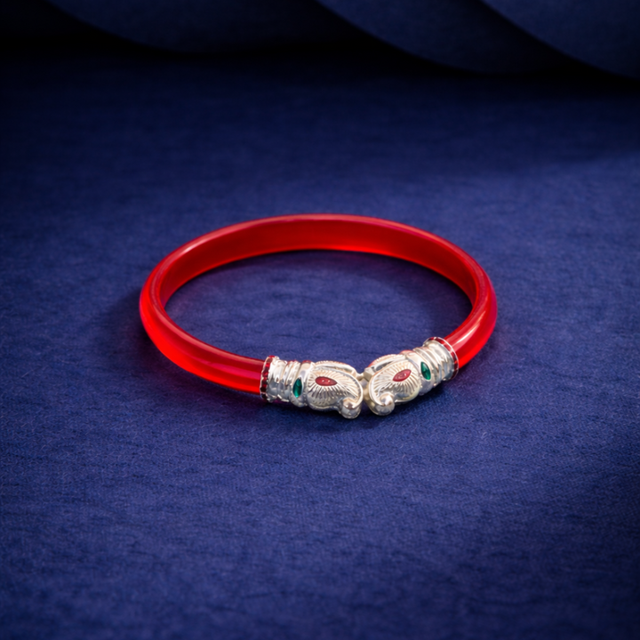 Elegant Red Acrylic Silver Elephant Bangles