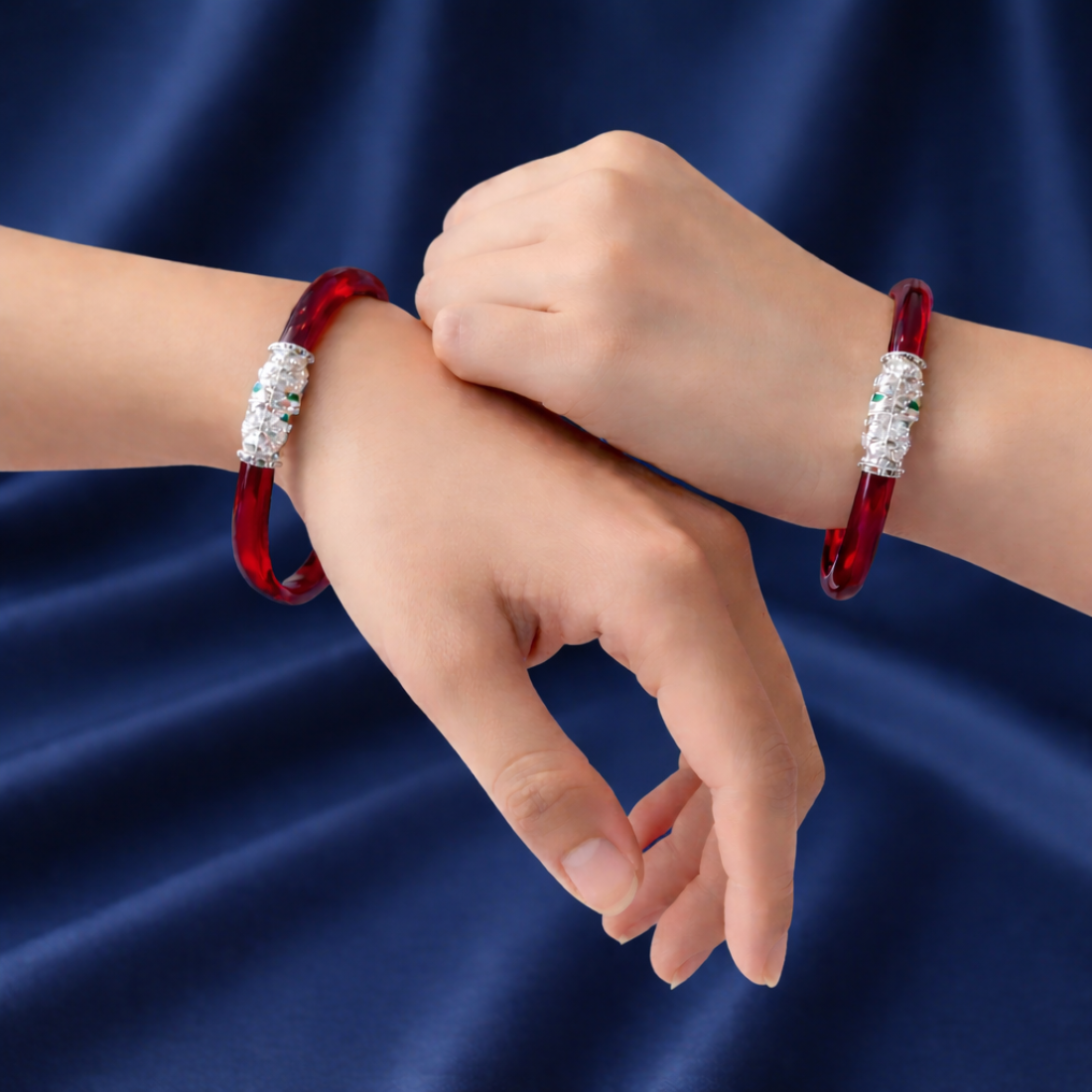 Elegant Red Acrylic Silver Elephant Bangles