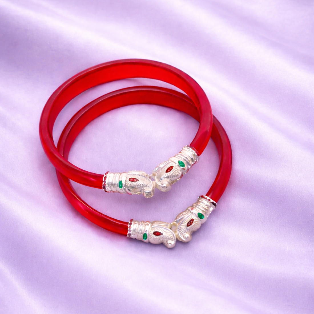 Elegant Red Acrylic Silver Elephant Bangles