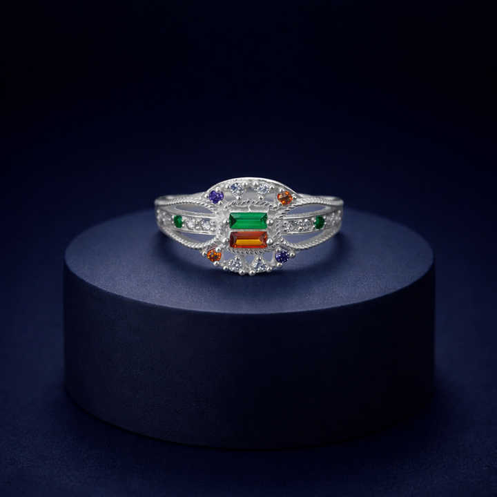Multi-Stone Sterling Silver Geometric Ring