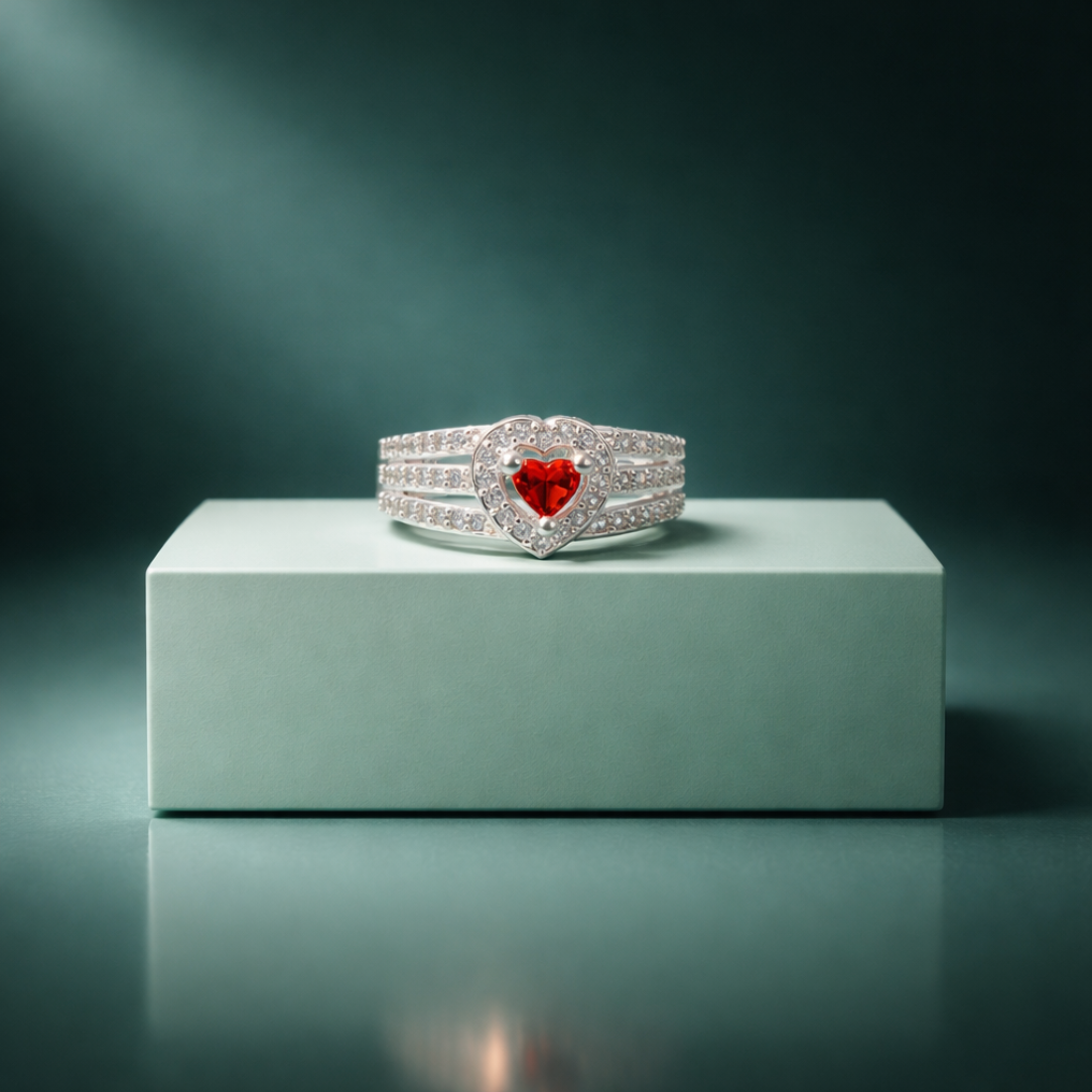 Heart of Crimson Silver Triple Band Ring