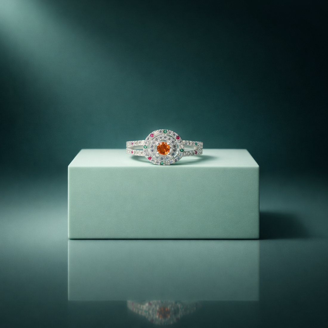 Celestial Multi-Gemstone Halo Silver Ring