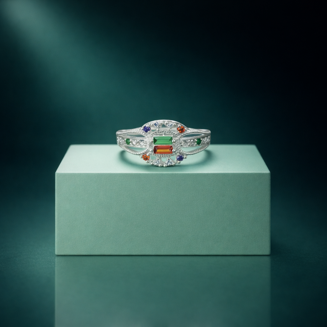 Multi-Stone Sterling Silver Geometric Ring