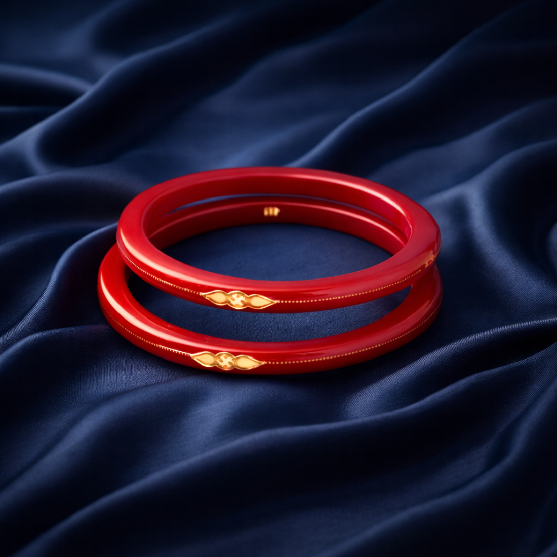 Elegant Gold Red Pola Bangle Set