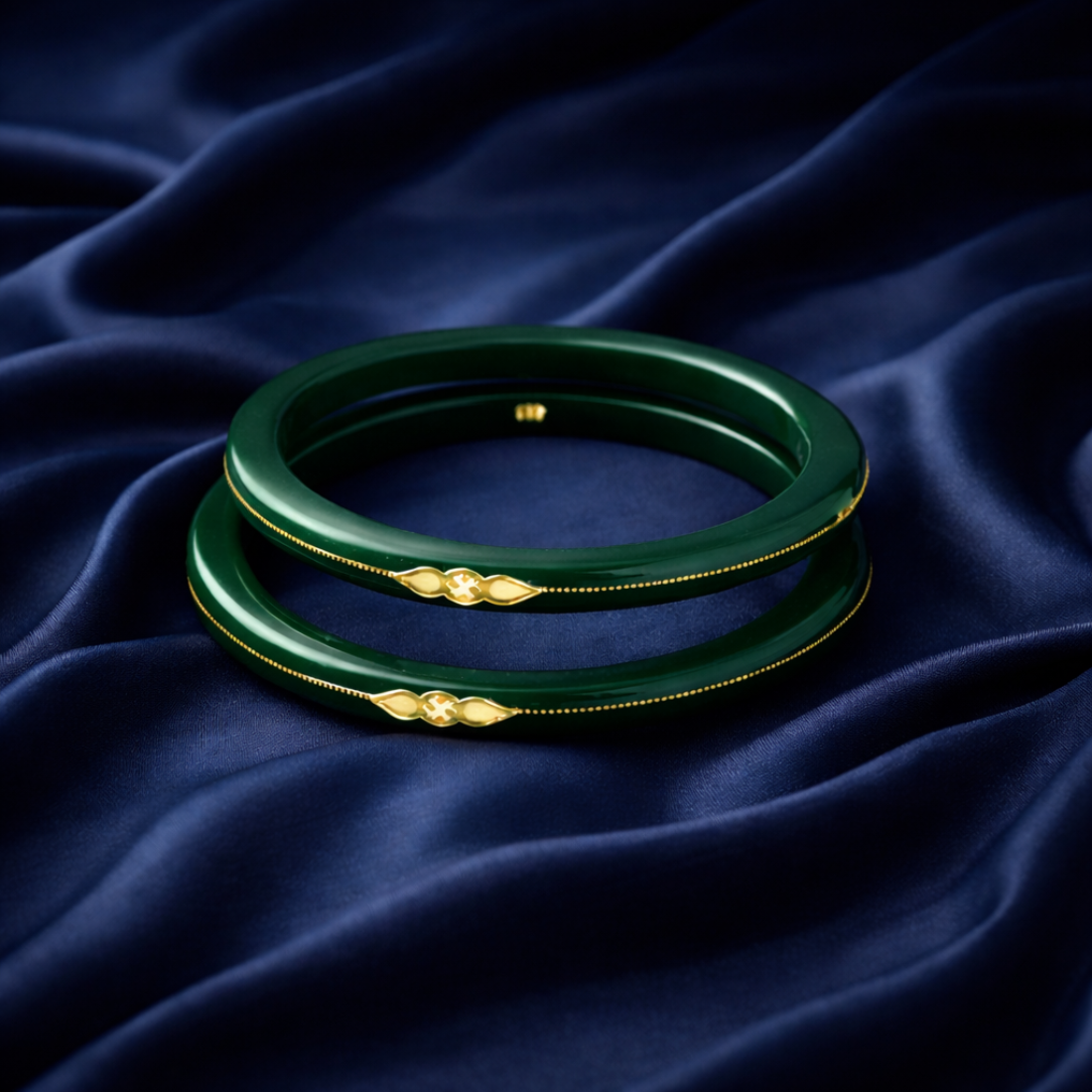 Elegant Deep Green Gold-Accented Traditional Bangles