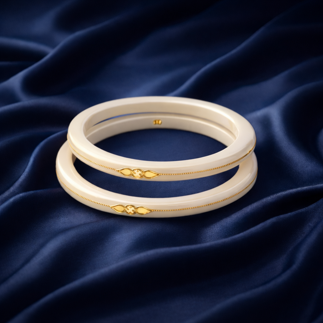 Elegant Gold Inlaid Ivory White Bangles