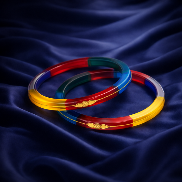 Vibrant Multi-Color Handcrafted Glass Bangle Pair