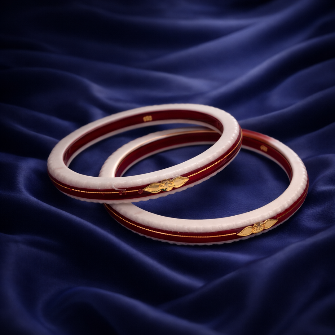 Elegant White and Maroon Gold-Plated Bangles