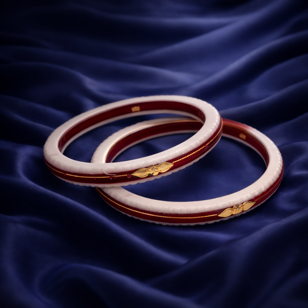 Elegant White and Maroon Gold-Plated Bangles