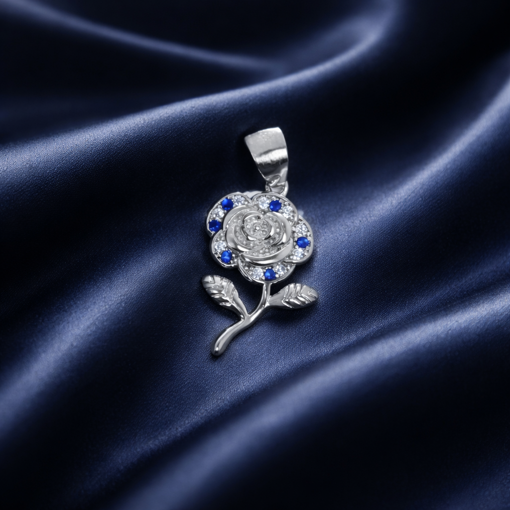 Sapphire & Diamond Sterling Silver Pendant - Midnight Rose - Balaji Jewellers