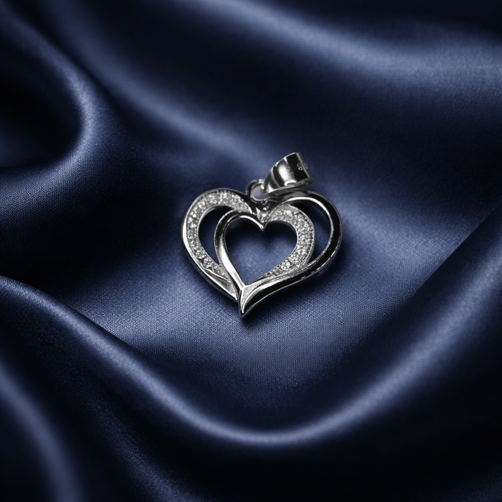 Double Heart Sterling Silver Pendant with Sparkling Accents