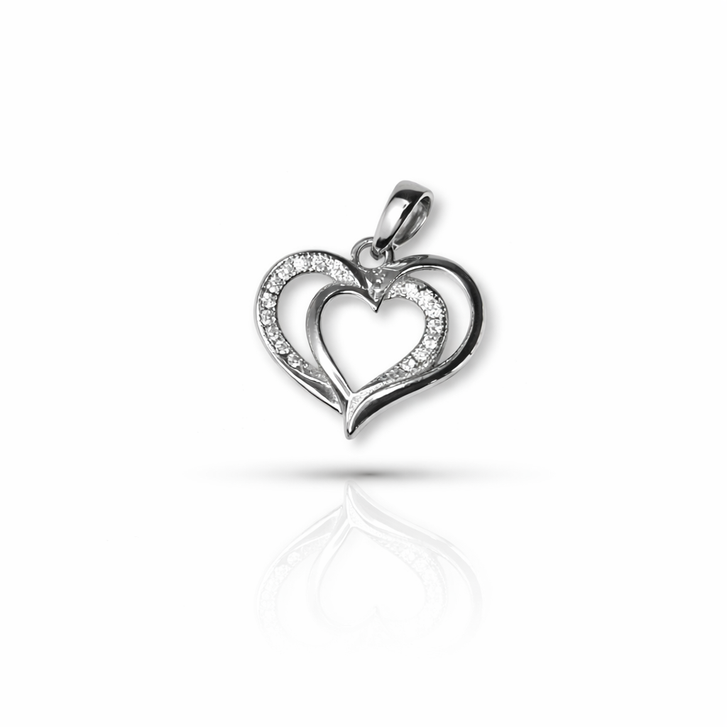 Double Heart Sterling Silver Pendant with Sparkling Accents