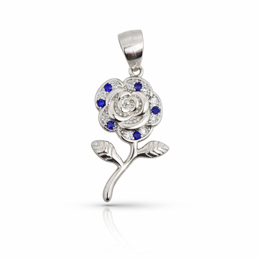 Sapphire & Diamond Sterling Silver Pendant - Midnight Rose - Balaji Jewellers
