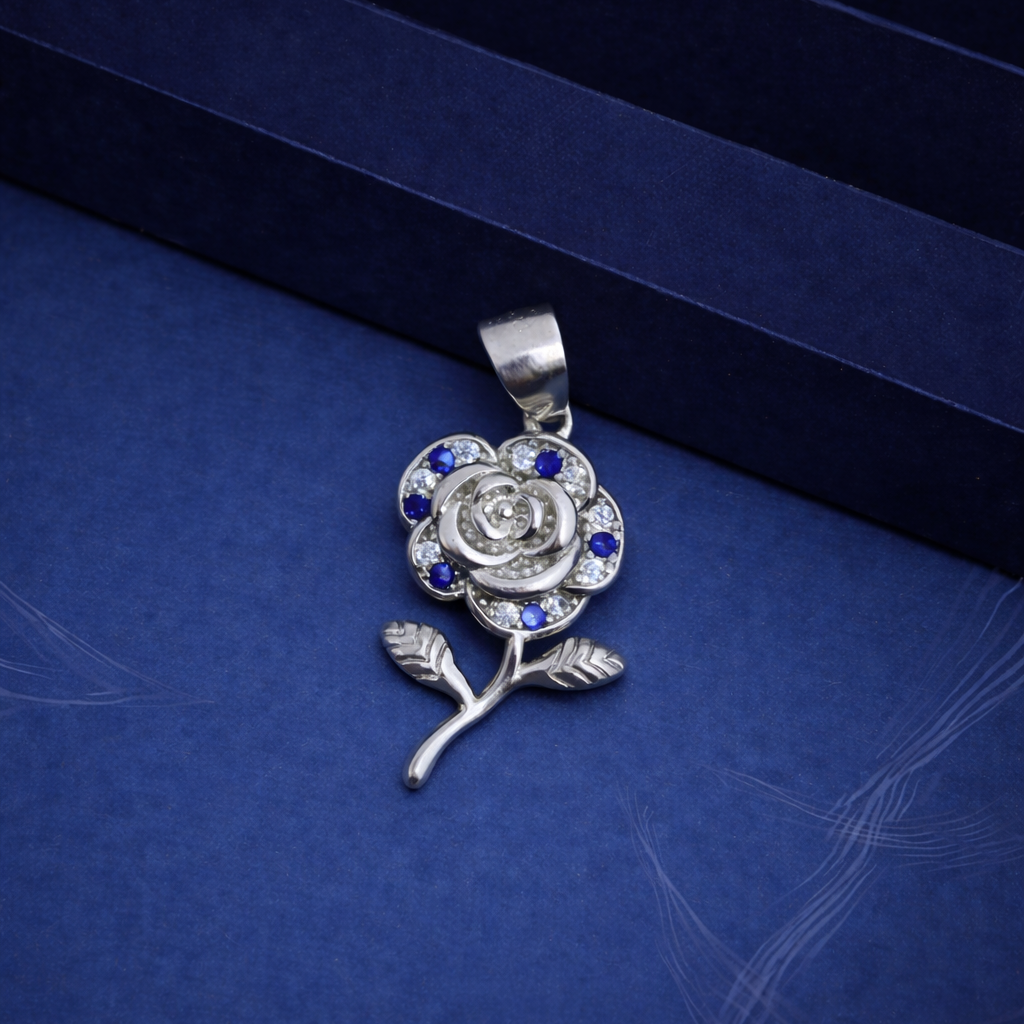 Sapphire & Diamond Sterling Silver Pendant - Midnight Rose - Balaji Jewellers