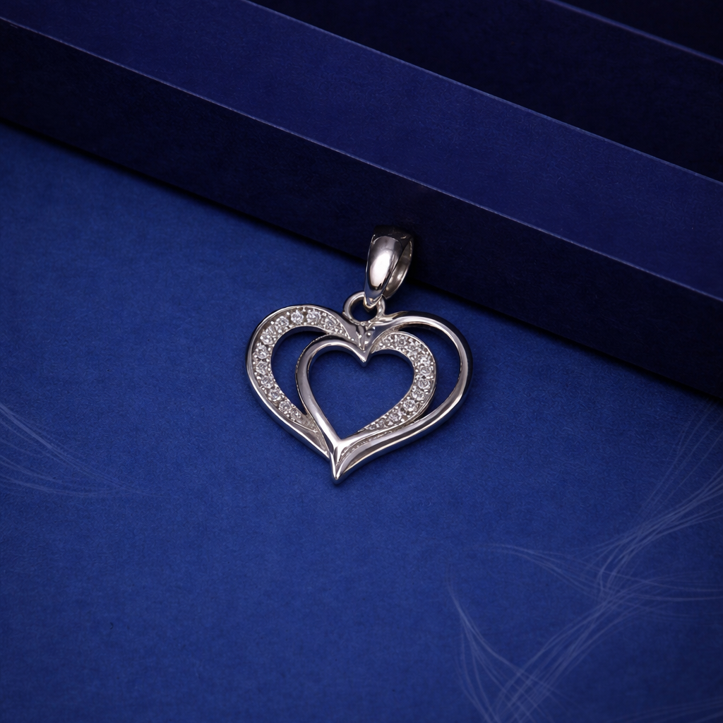 Double Heart Sterling Silver Pendant with Sparkling Accents