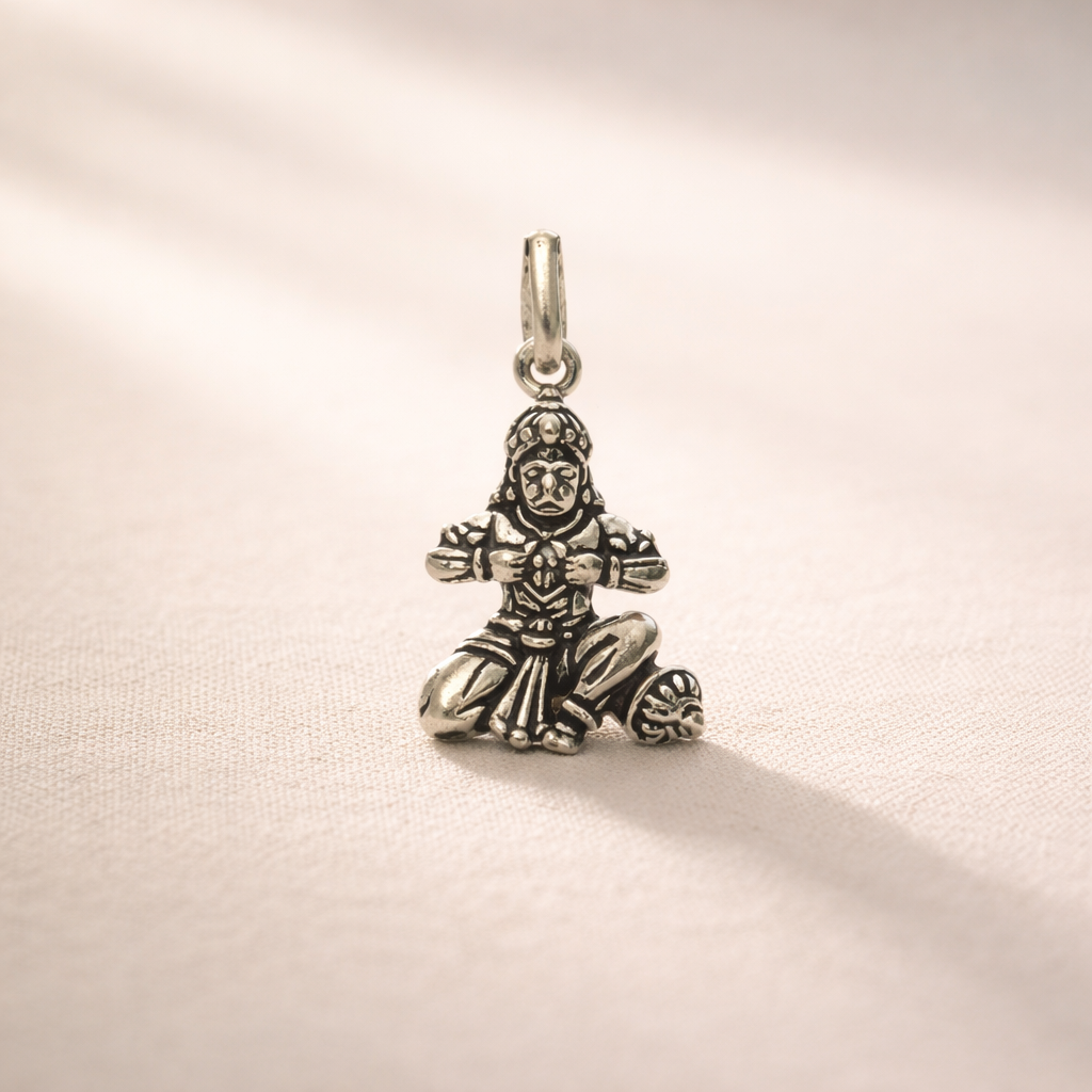 Antique Oxidized Silver Lord Hanuman Bajrang Bali Pendant