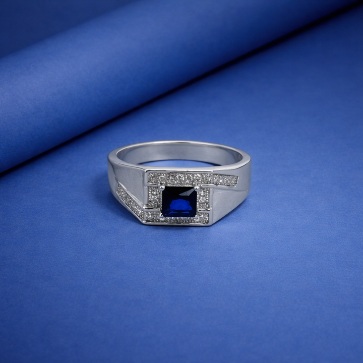 Modern Geometric Blue Sapphire Signet Ring