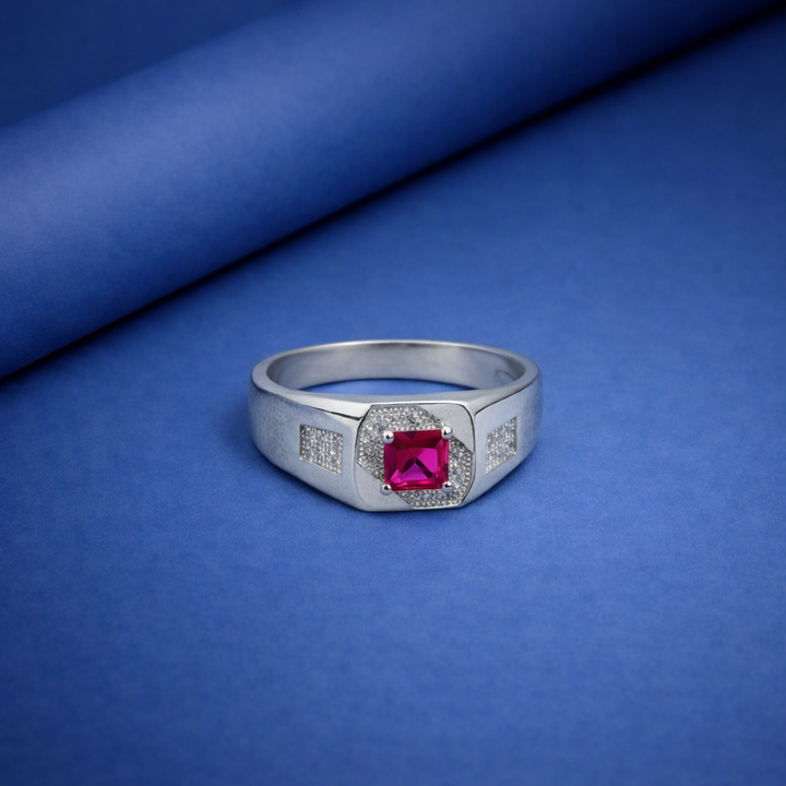 Sterling Silver Ruby Red Signet Ring