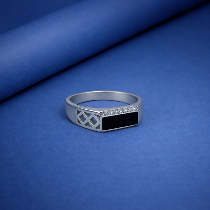 Sophisticated Onyx and Diamond Geometric Band