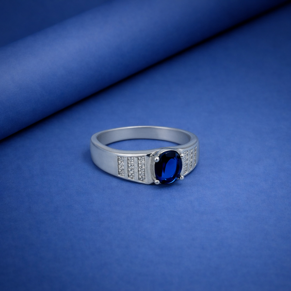 legant 925 Sterling Silver Oval Blue Sapphire Ring